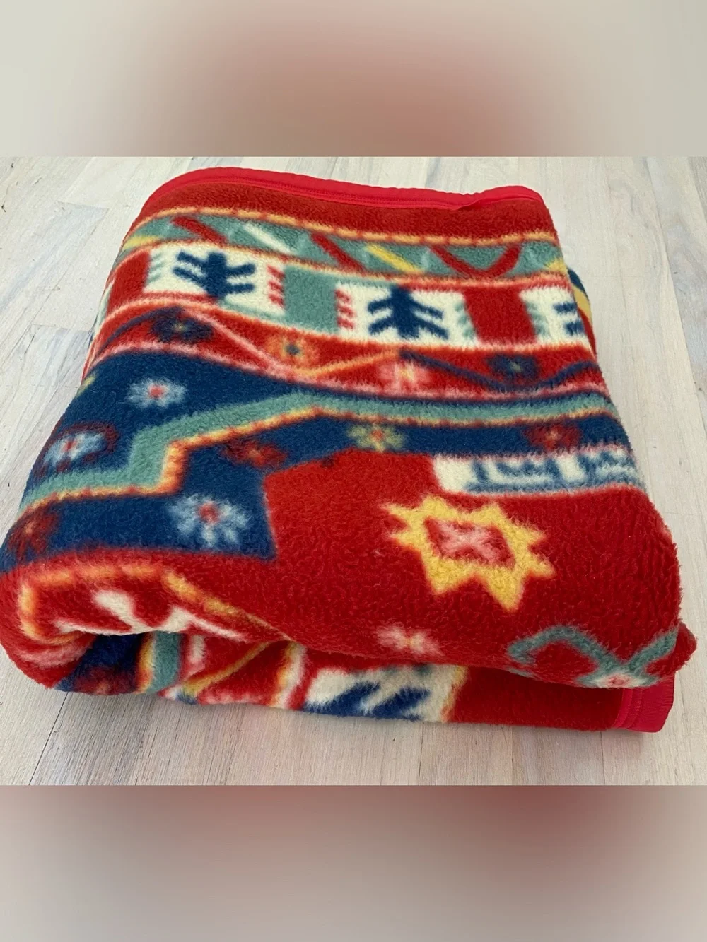 Vintage Revert Spain Red Reversible Geometric Fleece Throw Blanket